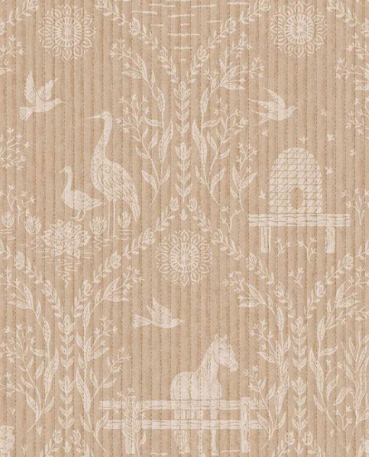 Hnědá tapeta na zeď, zvířata, květiny, Tiny Treasures, Eijffinger - Tapety Yara