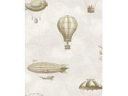 Tapeta na zeď, sépiová, žlutá, balóny, vzducholodě, Tiny Treasures, Eijffinger