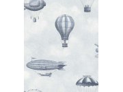 Tapety Yara - Tapeta na zeď, modrá, balóny, vzducholodě, Tiny Treasures, Eijffinger Tapeta na zeď, modrá, balóny, vzducholodě, Tiny Treasures, Eijffinger