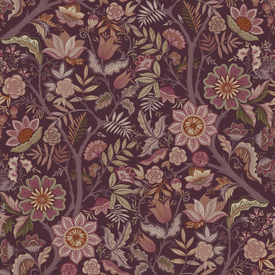 Tapeta s vintage květinových vzorem, purpurová fialová, Floral Fever, Esta Home