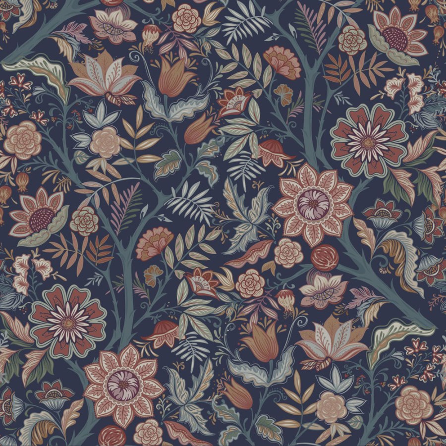 Tapeta s vintage květinových vzorem, modrá, Floral Fever, Esta Home Tapeta s vintage květinových vzorem, modrá, Floral Fever, Esta Home