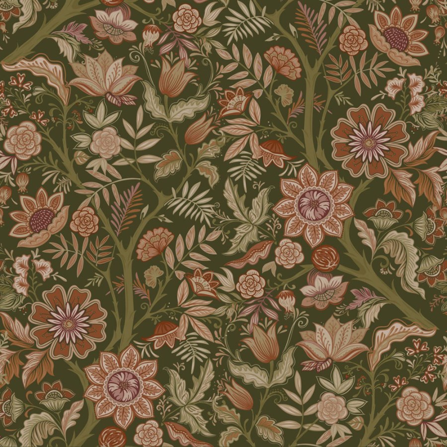 Tapety Yara - Tapeta s vintage květinových vzorem, zelená, Floral Fever, Esta Home Tapeta s vintage květinových vzorem, zelená, Floral Fever, Esta Home - Tapety Yara