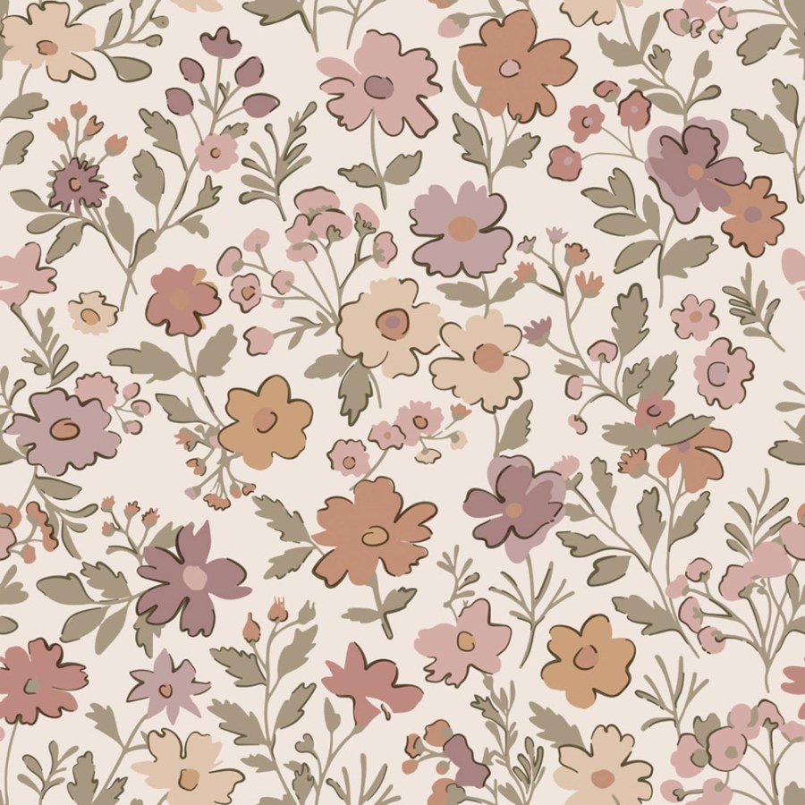 Tapety Yara - Tapeta s květinami, fialová, šedo-zelená, Floral Fever, Esta Home Tapeta s květinami, fialová, šedo-zelená, Floral Fever, Esta Home - Tapety Yara