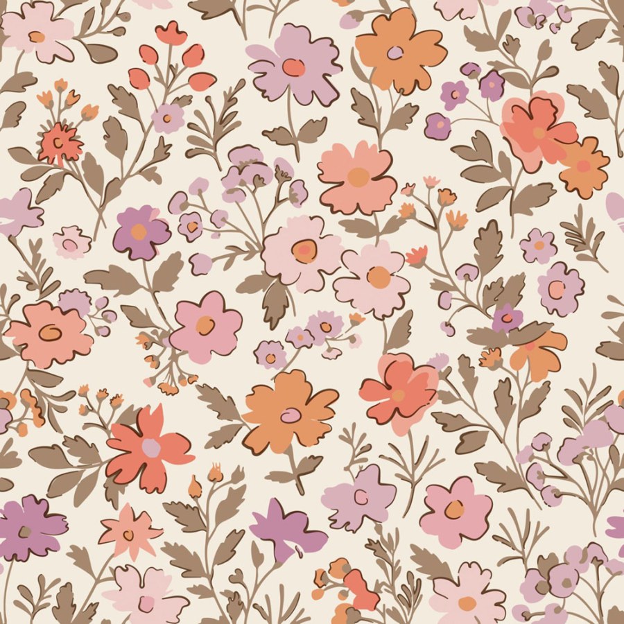 Tapeta s květinami, fialová, oranžová, Floral Fever, Esta Home - Tapety Yara