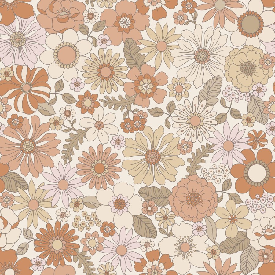 Tapeta s retro květinovým vzorem, krémová, růžovo-hnědá, Floral Fever, Esta Home Tapeta s retro květinovým vzorem, krémová, růžovo-hnědá, Floral Fever, Esta Home