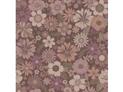 Tapeta s retro květinovým vzorem, fialová, růžová, Floral Fever, Esta Home