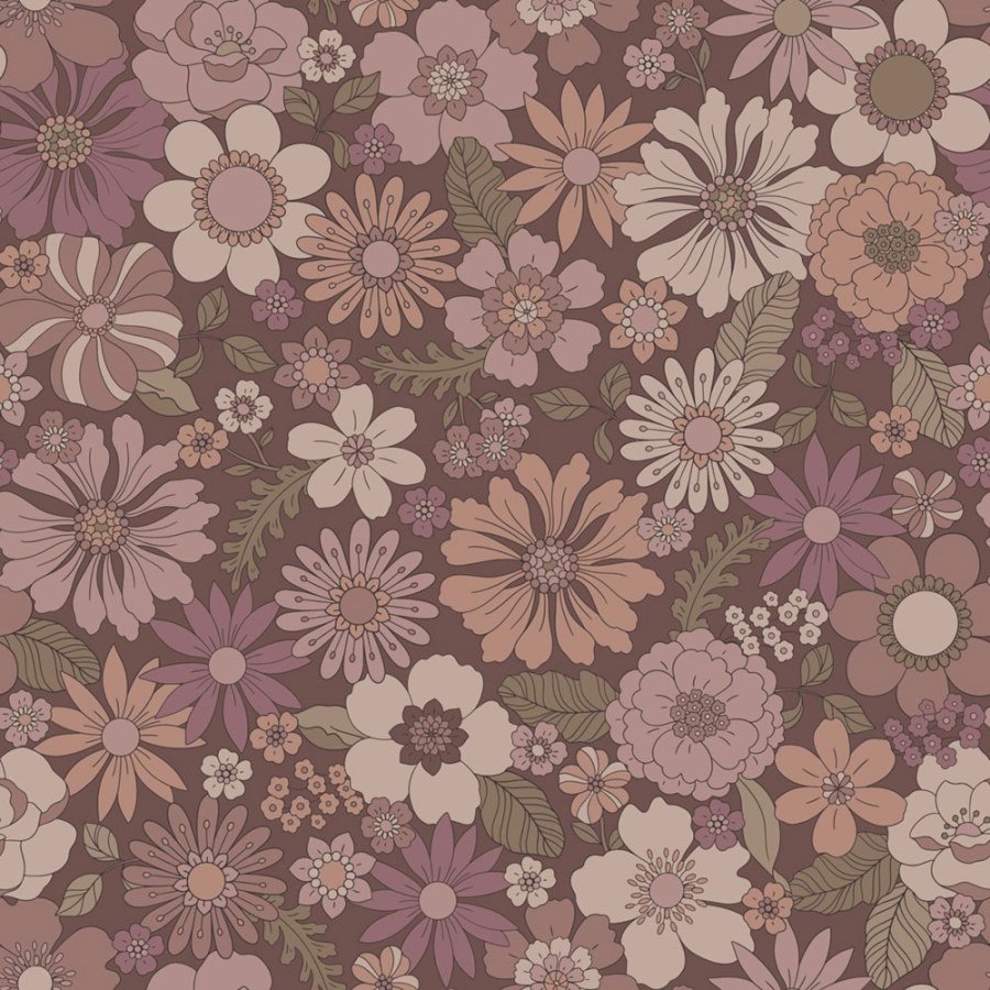 Tapeta s retro květinovým vzorem, fialová, růžová, Floral Fever, Esta Home Tapeta s retro květinovým vzorem, fialová, růžová, Floral Fever, Esta Home