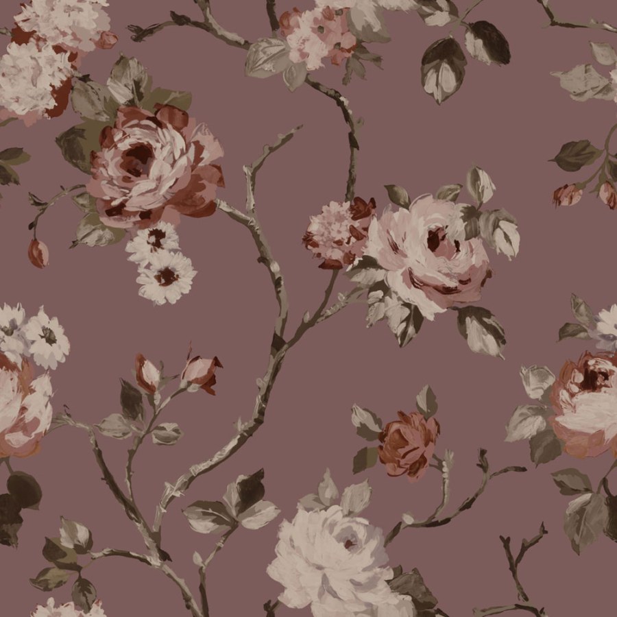 Tapeta s vintage květinovým vzorem, fialová, Floral Fever, Esta Home Tapeta s vintage květinovým vzorem, fialová, Floral Fever, Esta Home