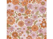 Tapeta s retro květinovým vzorem, bílá, oranžová, Floral Fever, Esta Home