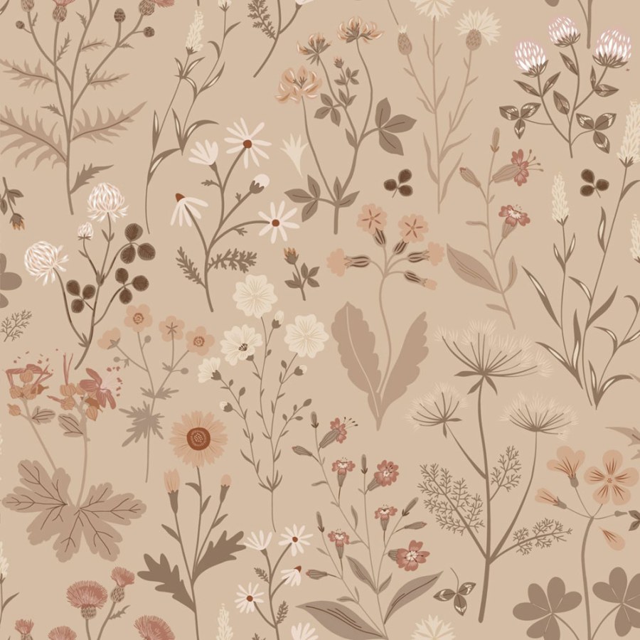 Tapeta s lučními květinami, béžová, Floral Fever, Esta Home