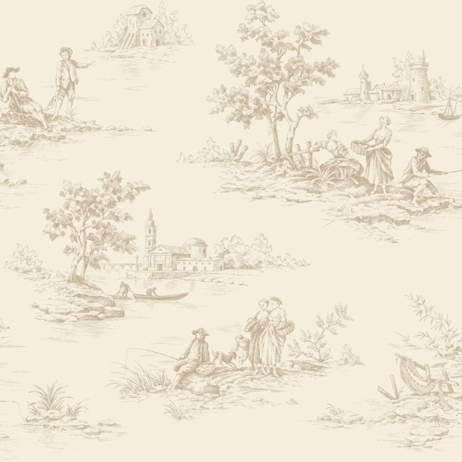 Tapeta s motivem Toile de Jouy, béžová, Floral Fever, Esta Home - Tapety Yara