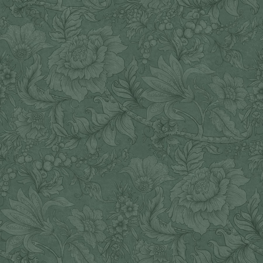 Tapeta s květinami a listy, zelená, Floral Fever, Esta Home